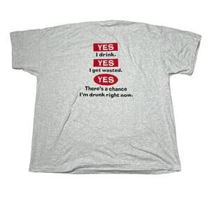 Vintage Y2K 00s Drunk Funny Parody Graphic Crewneck Tee T-Shirt Gray Adult 2XL